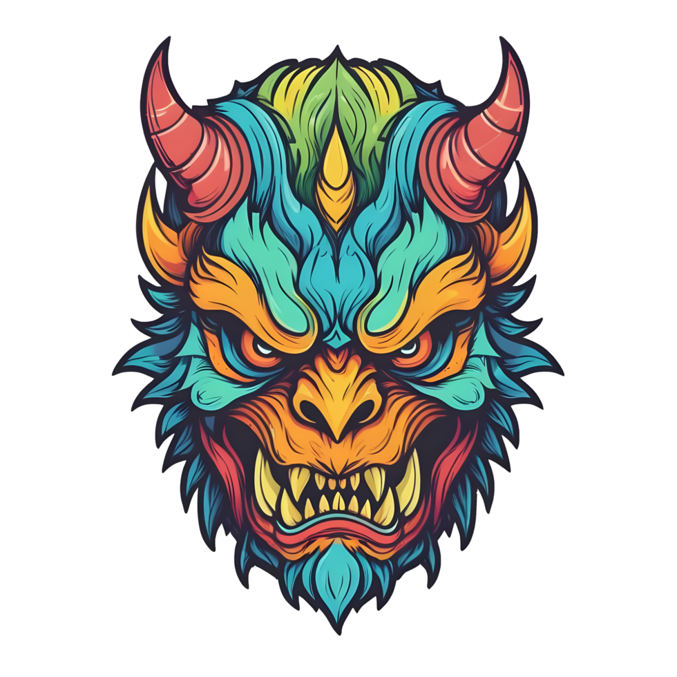 AI generated colorful face of the demon beast head png