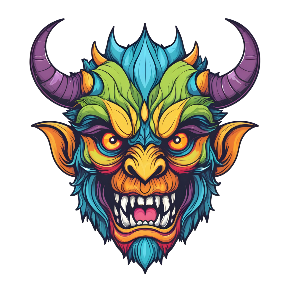AI generated colorful face of the demon beast head png