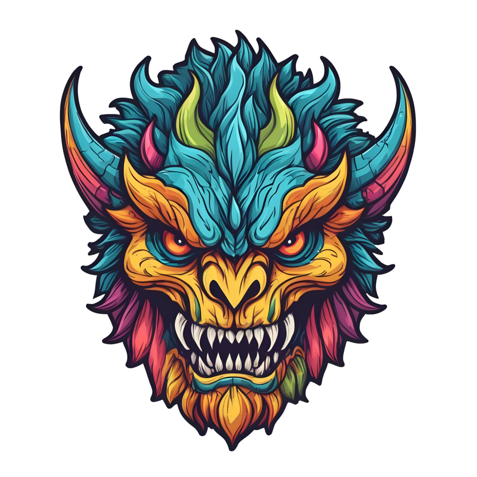 AI generated colorful face of the demon beast head png
