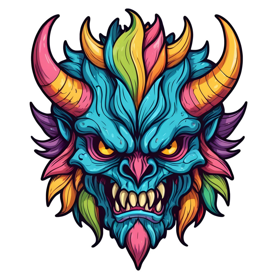 AI generated colorful face of the demon beast head png