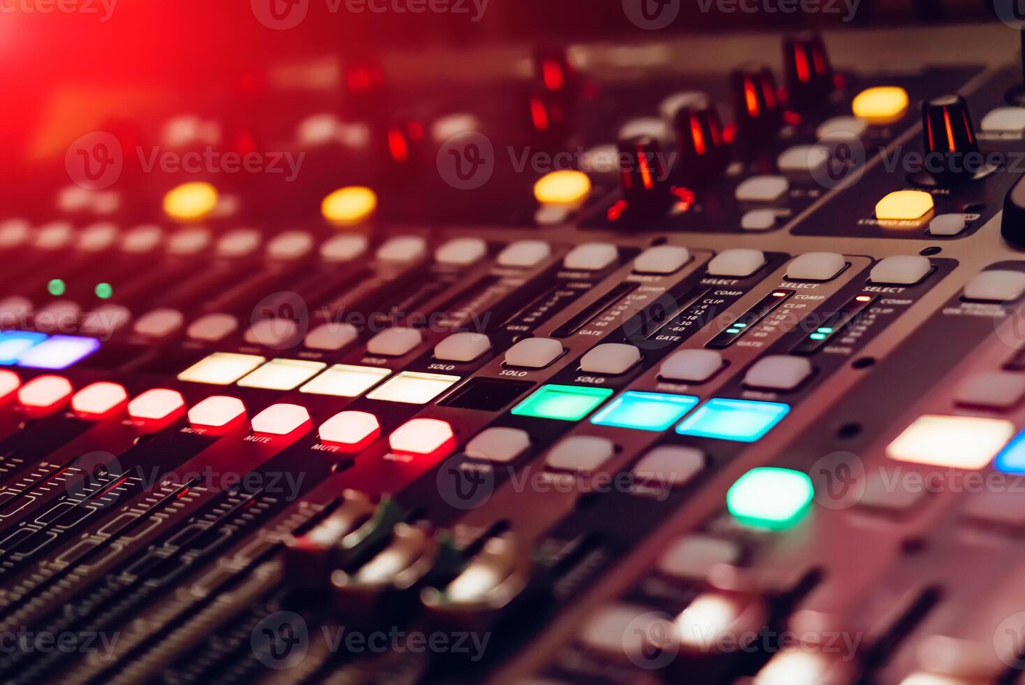 Music audio control equipment. Dj professional volume control. photo