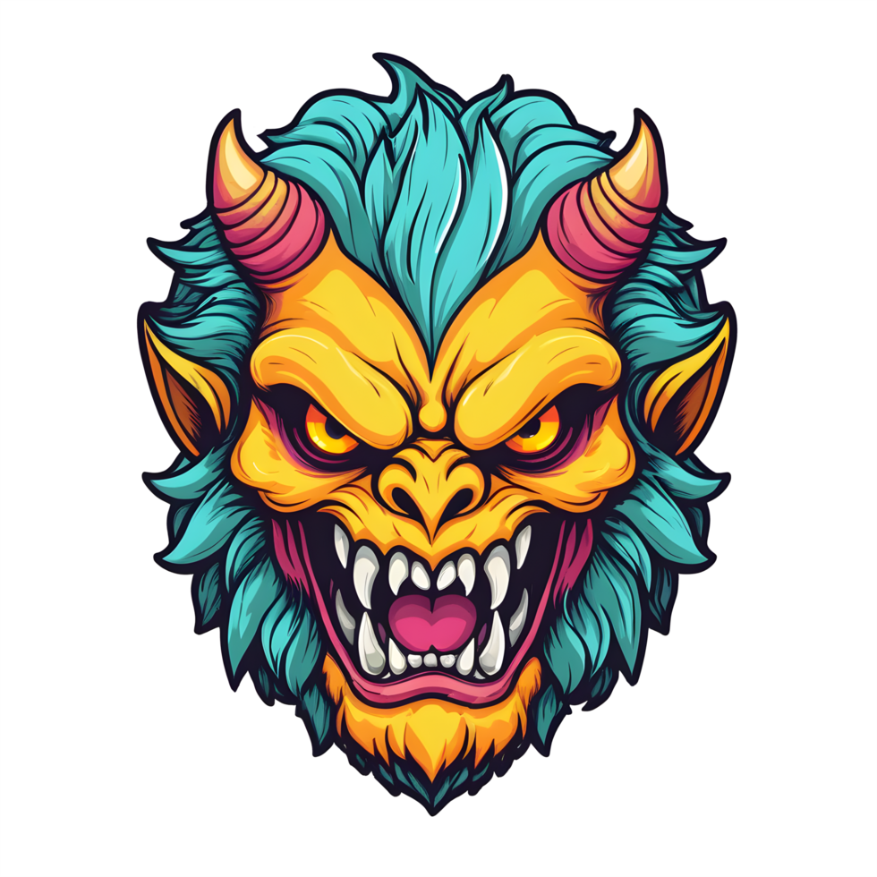AI generated devil beast head colorful illustration png