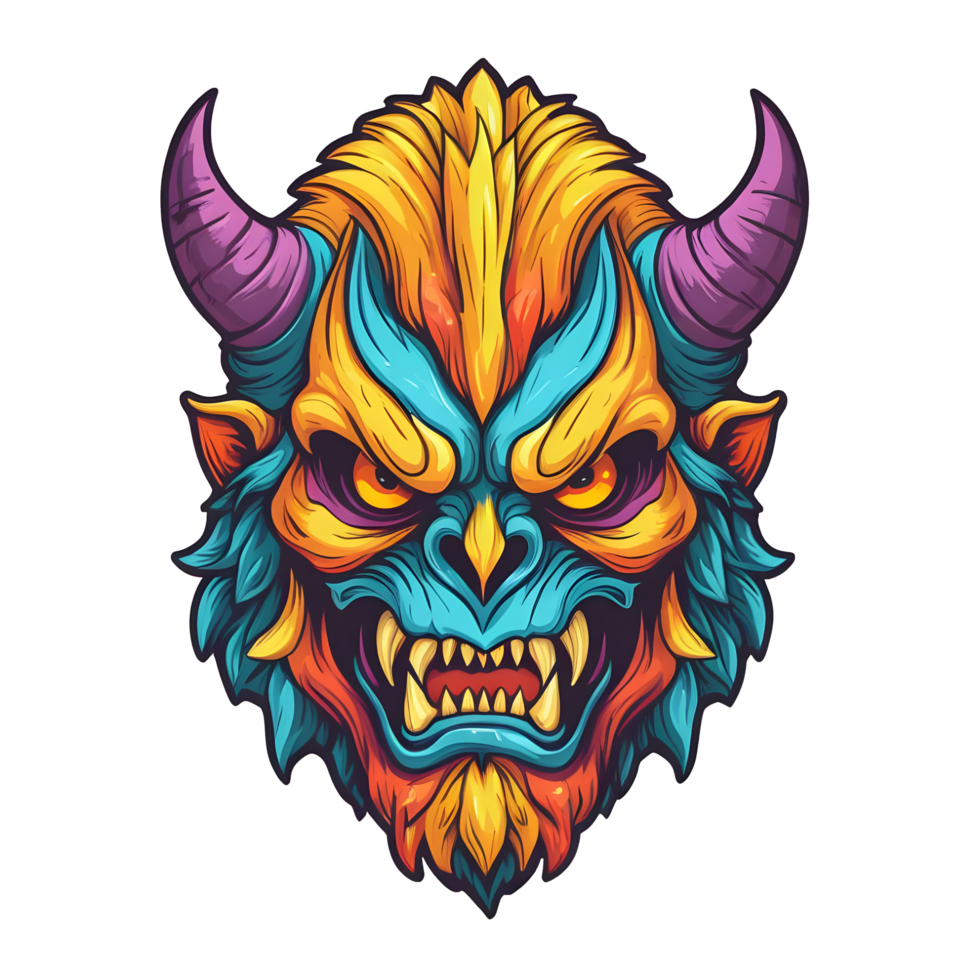 AI generated colorful face of the demon beast head png