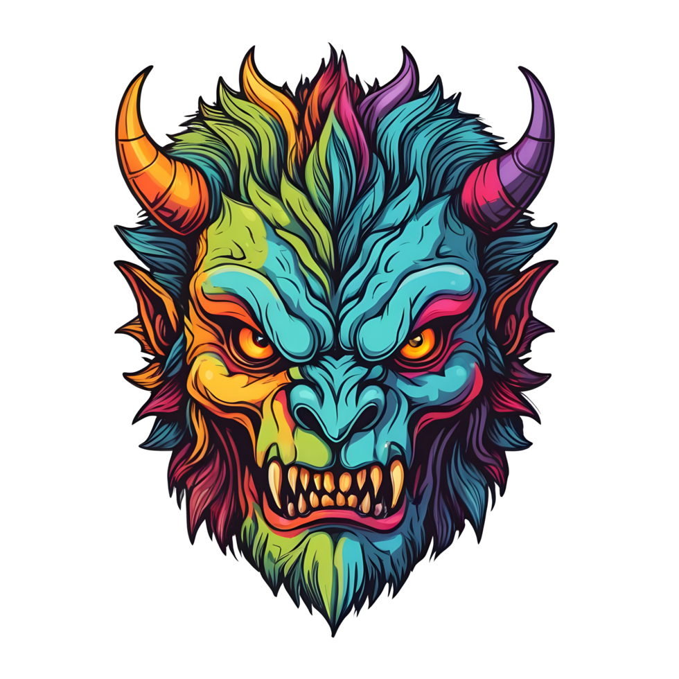 AI generated colorful face of the demon beast head png