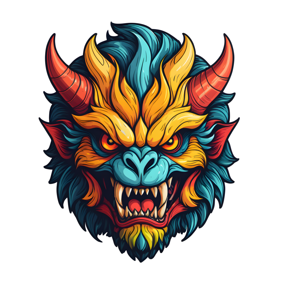 AI generated devil beast head colorful illustration png
