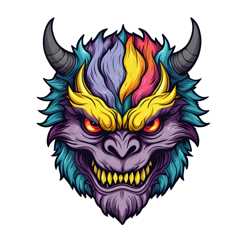 AI generated colorful face of the demon beast head png