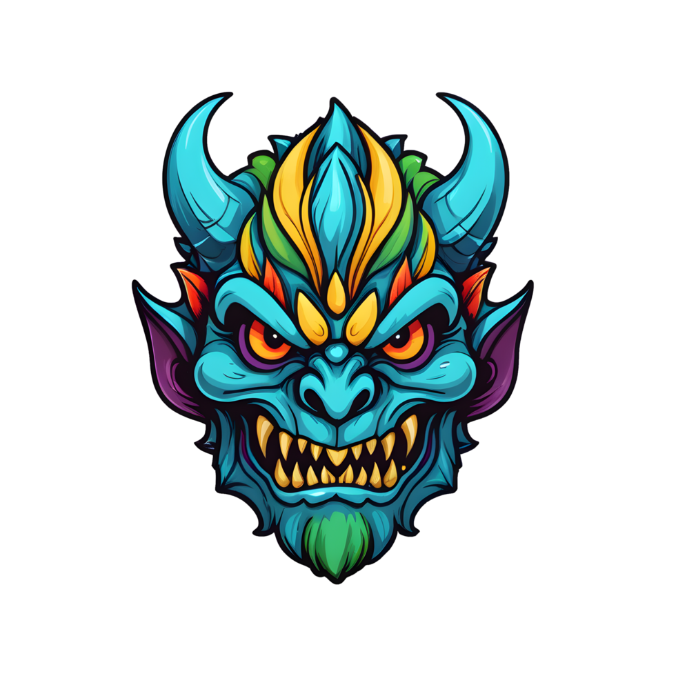 AI generated devil beast head colorful illustration png