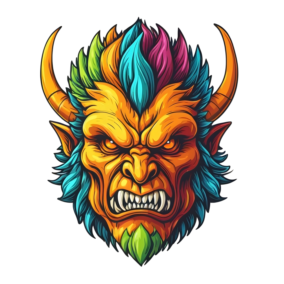 AI generated colorful face of the demon beast head png