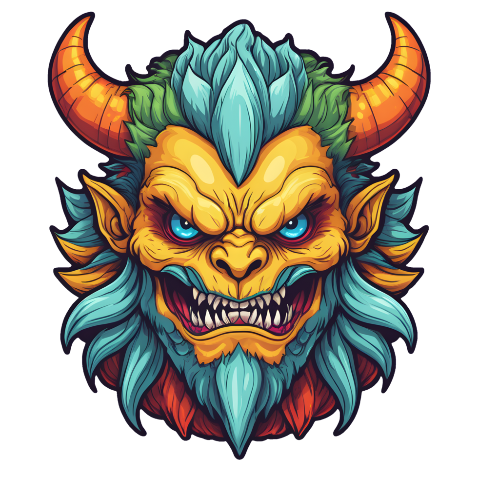 AI generated devil beast head colorful illustration png