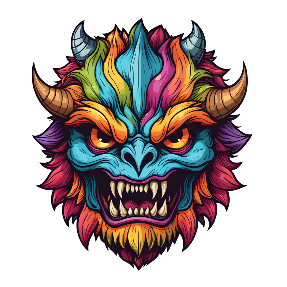 AI generated devil beast head colorful illustration png