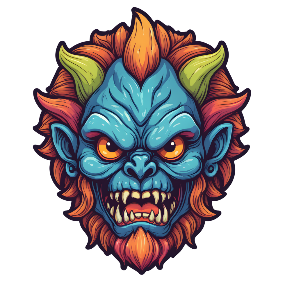 AI generated devil beast head colorful illustration png