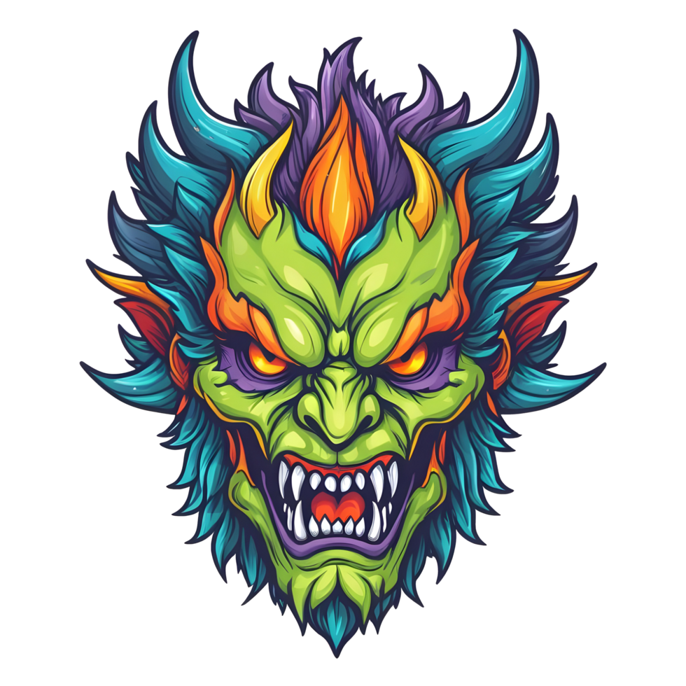 AI generated colorful face of the demon beast head png