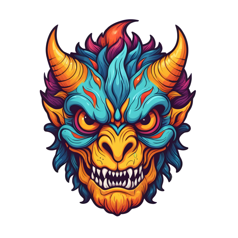 AI generated colorful face of the demon beast head png