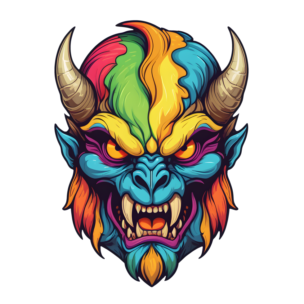 AI generated devil beast head colorful illustration png