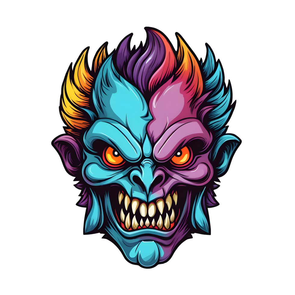 AI generated colorful face of the demon beast head png