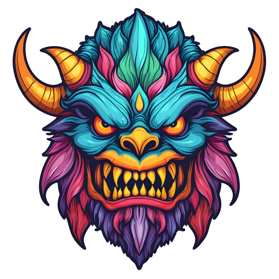 AI generated colorful face of the demon beast head png