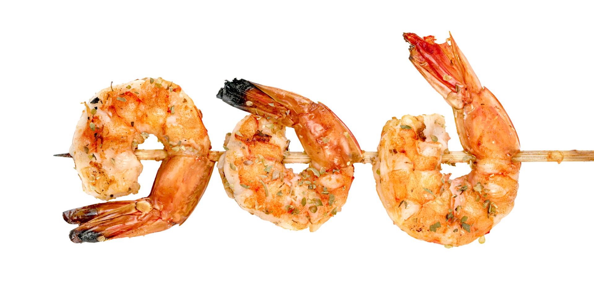 roasted peeled prawn with skewer isolated. grilled shrimp png