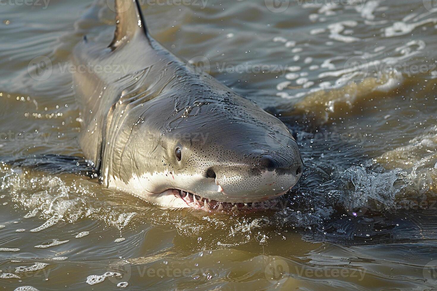 AI generated Shark over water, selective focus photo