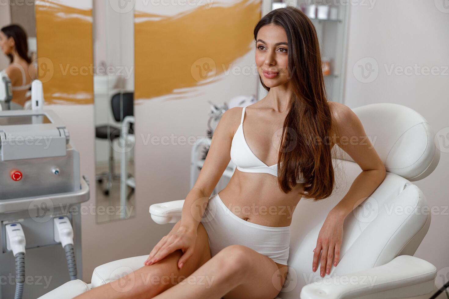 Woman in underwear with perfect skin during beauty procedures in spa salon photo