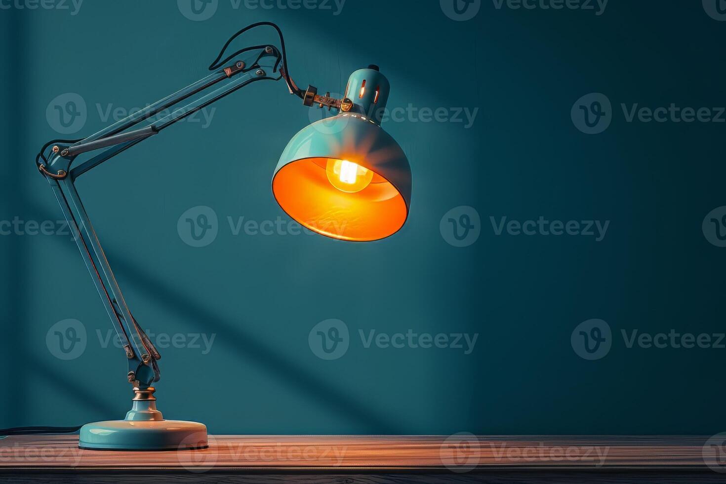 AI generated Switched on table lamp on the table photo