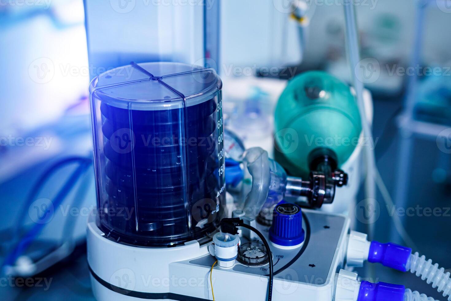 Part of equipment for mechanical ventilation equipment. Pneumonia diagnosting. Ventilation of the lungs with oxygen. COVID-19 and coronavirus identification. Pandemic. photo