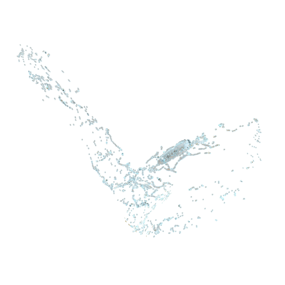 3d clear blue water scattered around, water splash transparent isolated. 3d render illustration png