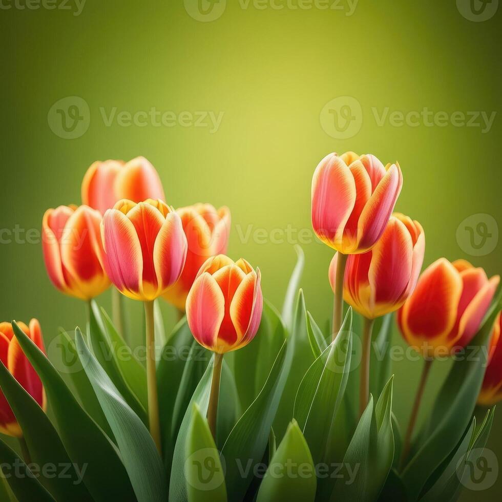 AI generated Wildflowers on a green blurred background Tulip photo