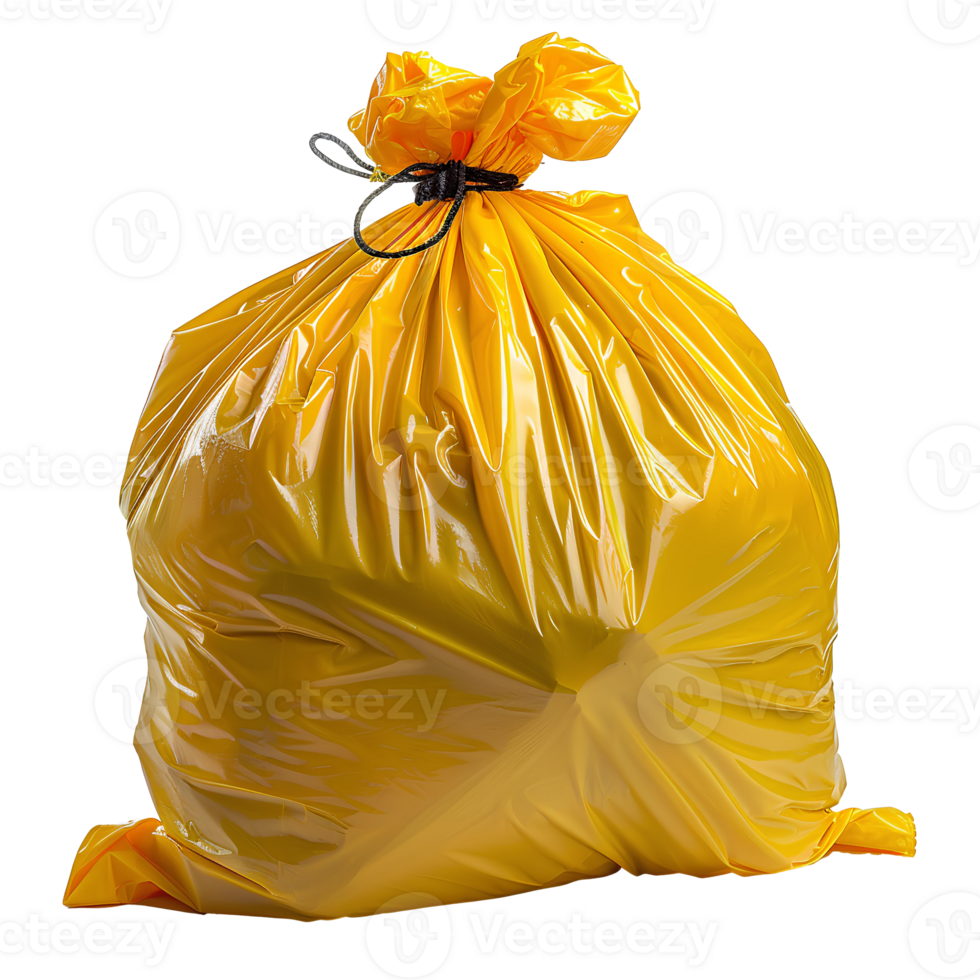 AI generated Yellow plastic trash bag PNG. Yellow trash bag isolated. Trash bag for hazardous waste PNG. Garbage bag png