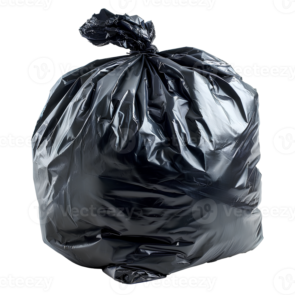 AI generated Black plastic trash bag PNG. Black trash bag isolated. Trash bag for waste and garbage PNG