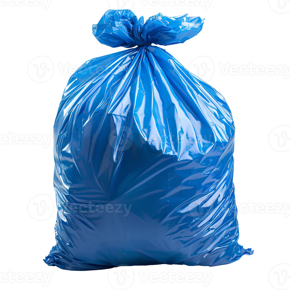 AI generated Blue plastic trash bag PNG. Blue trash bag isolated. Recyclable garbage bag for waste and garbage PNG