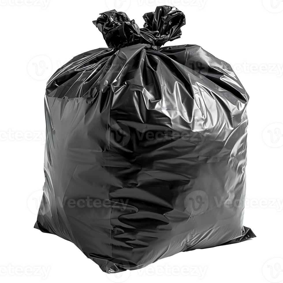 AI generated Black plastic trash bag PNG. Black trash bag isolated. Trash bag for waste and garbage PNG