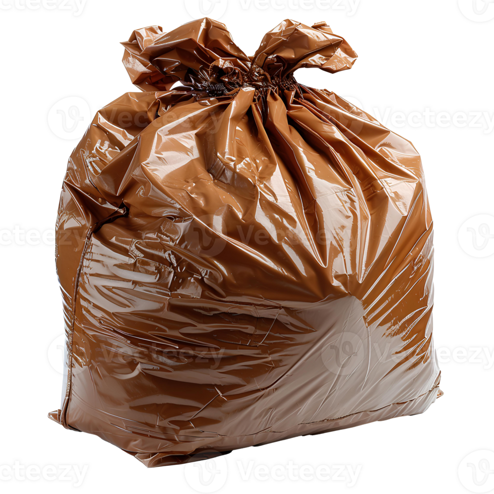 AI generated Brown plastic trash bag PNG. Brown trash bag isolated. Garbage bag for donations PNG