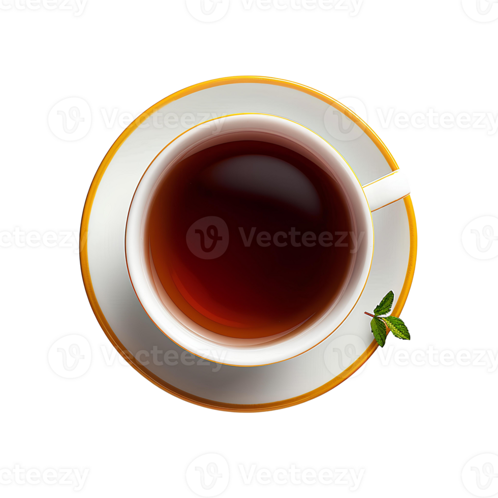 AI generated Tea in cup with plate PNG. Teacup and saucer top view isolated. Cup of tea bird's eye view PNG