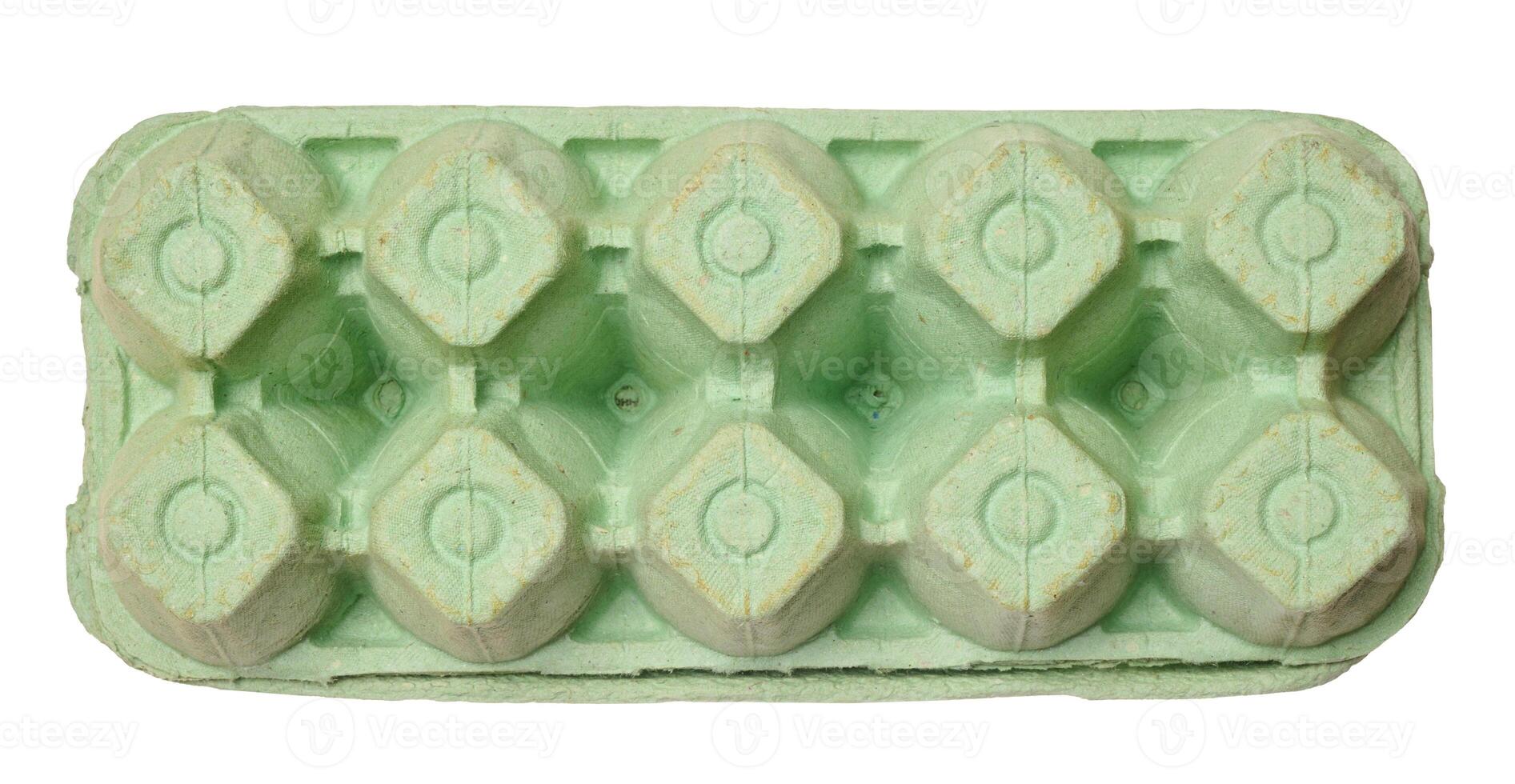 Green recycled egg carton box on isolated background, storage photo