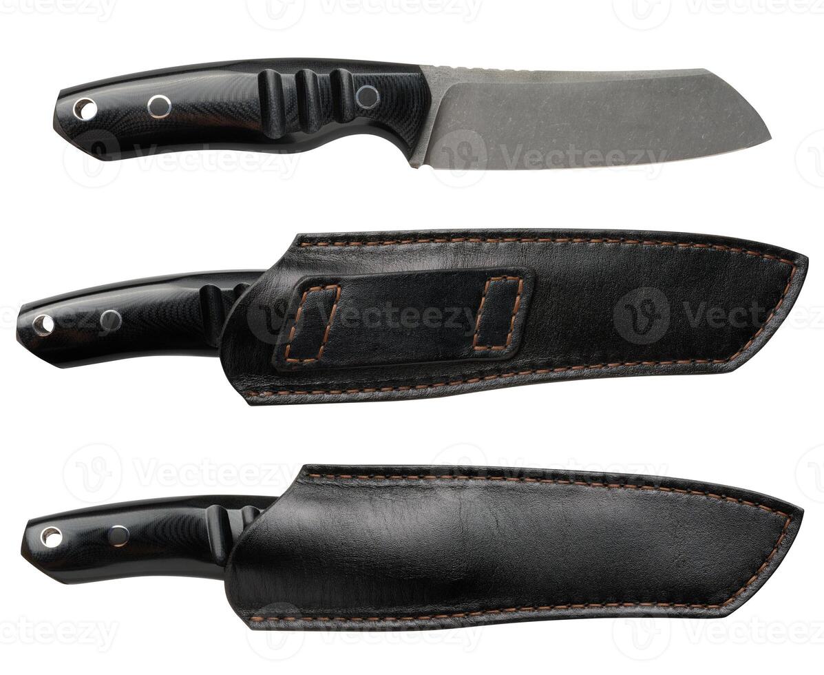Sharp tactical knife with black handle photo
