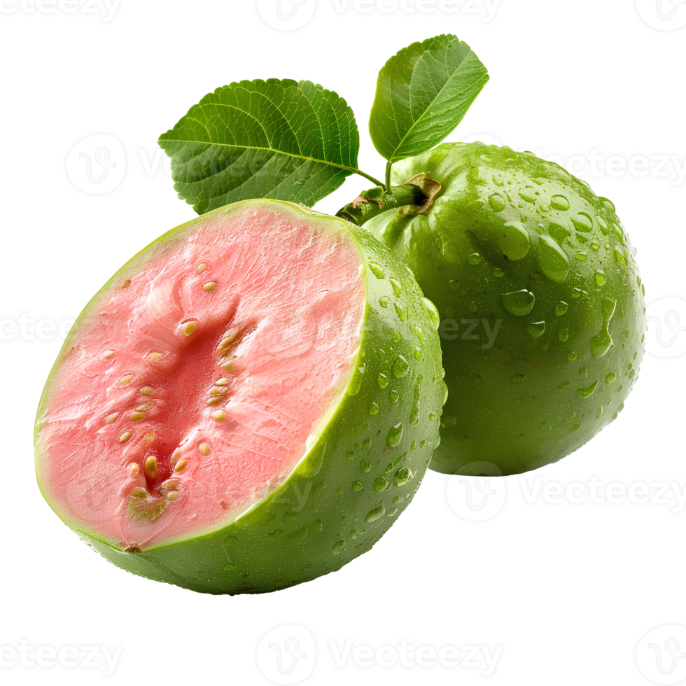 AI generated guava fruit PNG. Guava isolated. Tropical fruit guava top view PNG. Guava flat lay PNG
