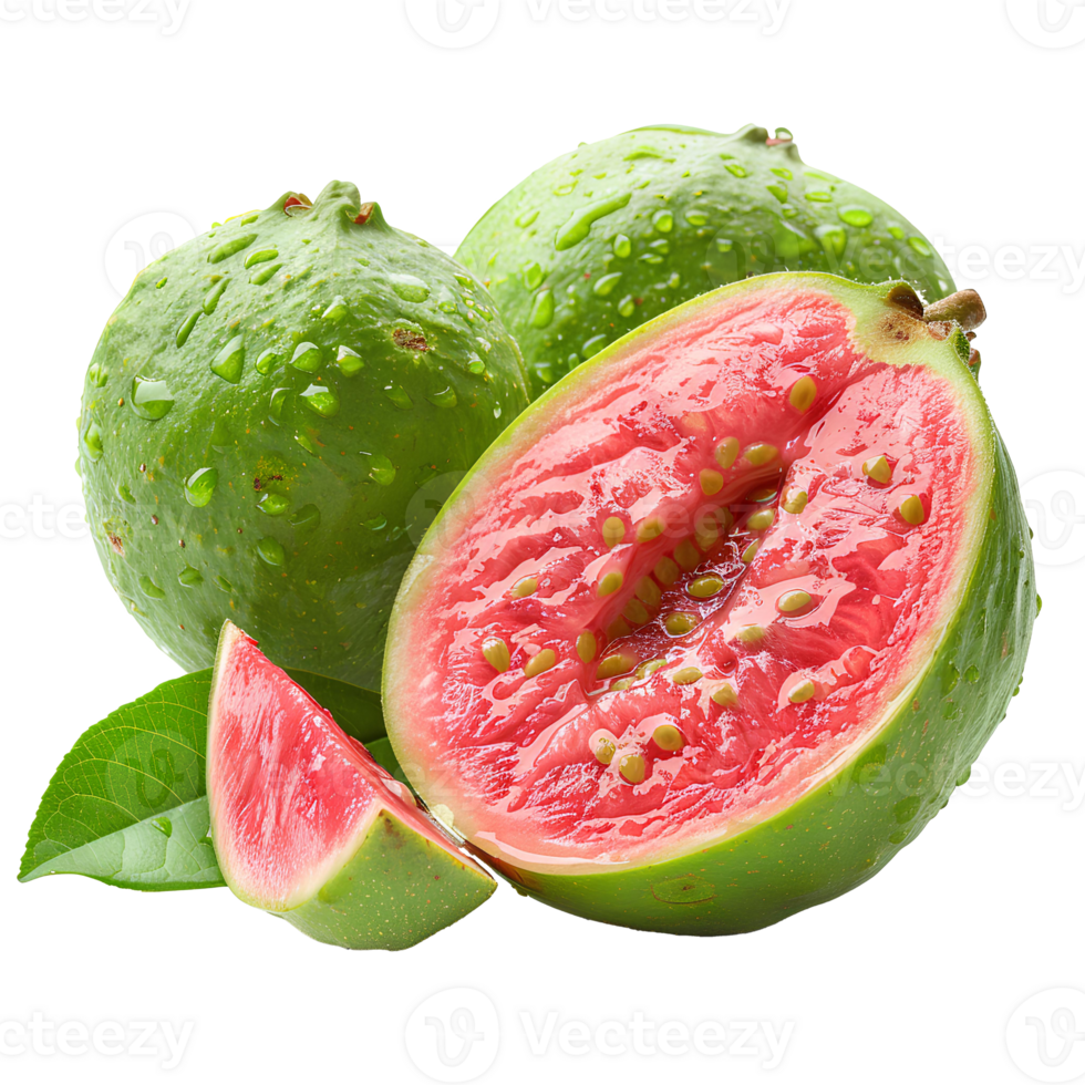 AI generated guava fruit PNG. Guava isolated. Tropical fruit guava top view PNG. Guava flat lay PNG