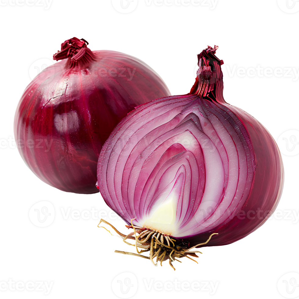 AI generated Red onion PNG. Onion slices isolated. Red onion top view PNG. Onion vegetable flat lay PNG. Organic vegetable png