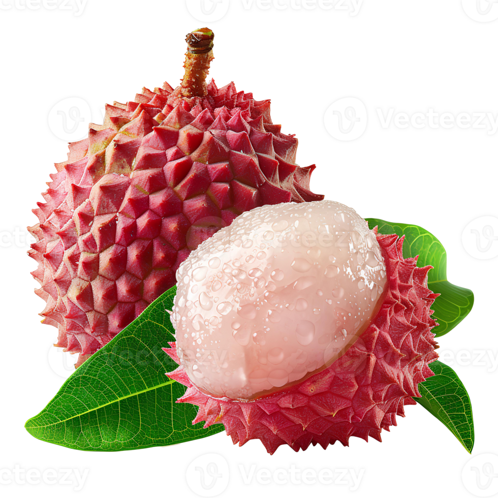 AI generated Lychee fruit PNG. Lychee top view PNG. Lychee flat lay isolated. Exotic fruit lychee isolated png