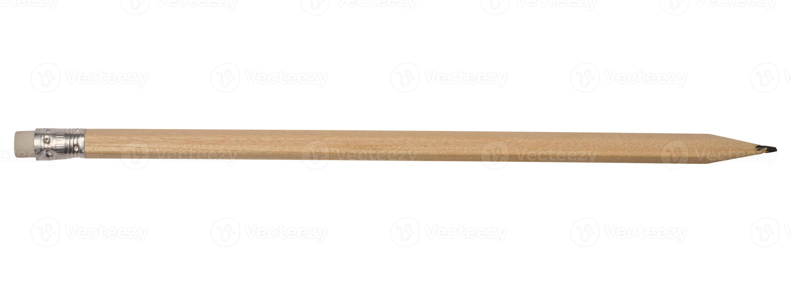 Wooden graphite pencil with an eraser at the end on an isolated background photo