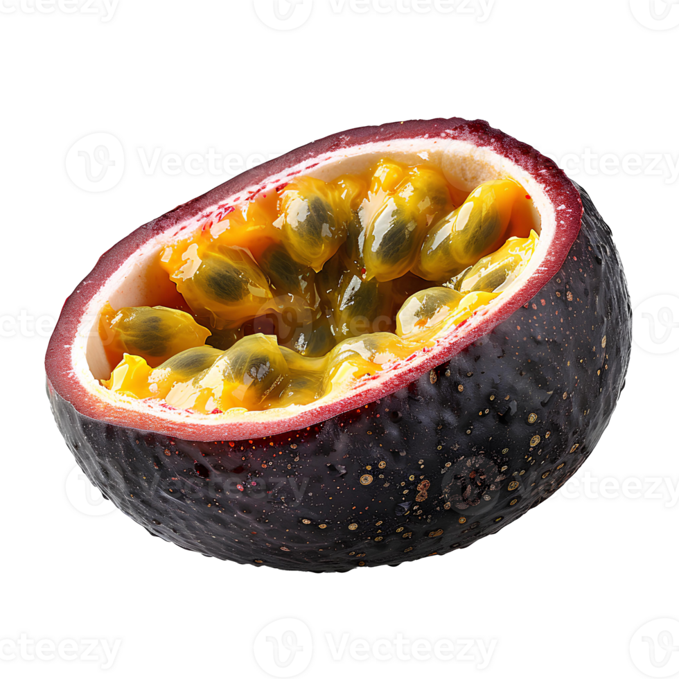 AI generated Passion fruit PNG. Purple passion fruit top view PNG. Passion fruit flat lay PNG. Tropical fruit passion fruit isolated png