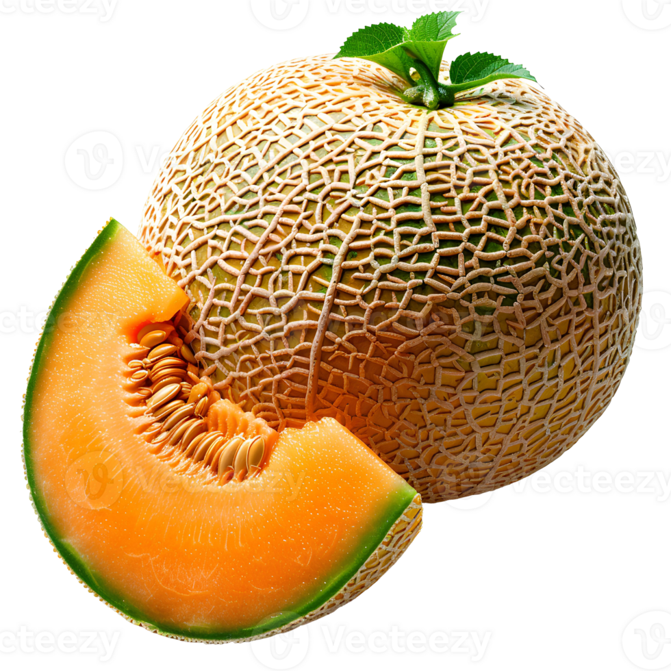 AI generated cantaloupe melon PNG. Slice of cantaloupe melon isolated. Refreshing melon top view. Cantaloupe flat lay PNG