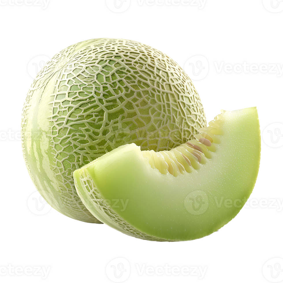 AI generated honeydew melon PNG. Fresh ripe honeydew fruit isolated. Honeydew melon slices PNG. Honeydew melon for fruit desserts during summer time png