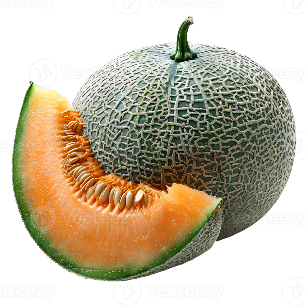 AI generated cantaloupe melon PNG. Slice of cantaloupe melon isolated. Refreshing melon top view. Cantaloupe flat lay PNG