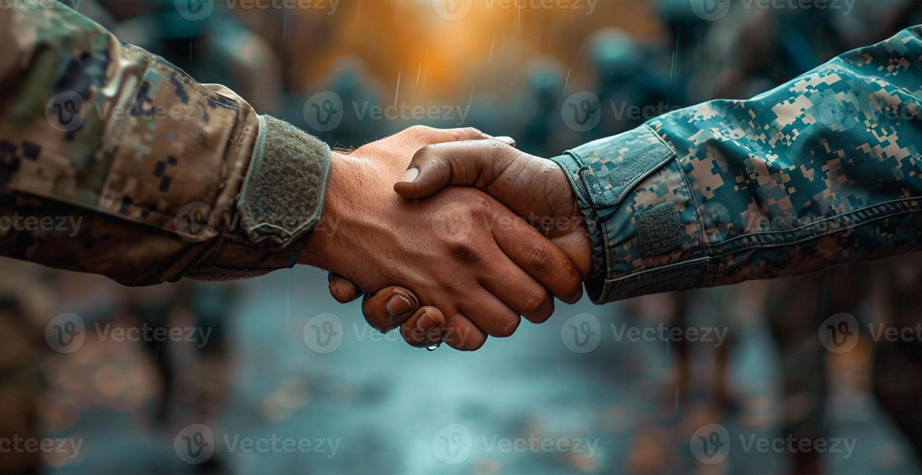 AI generated Military shake hands, peace negotiations, end of war - AI generated image photo