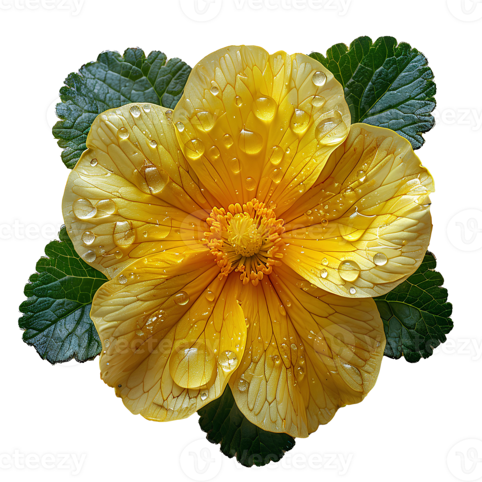AI generated Yellow primrose flower png. yellow primrose flower top view PNG. yellow flower flat lay PNG. Primrose flower isolated. Spring time bloom png