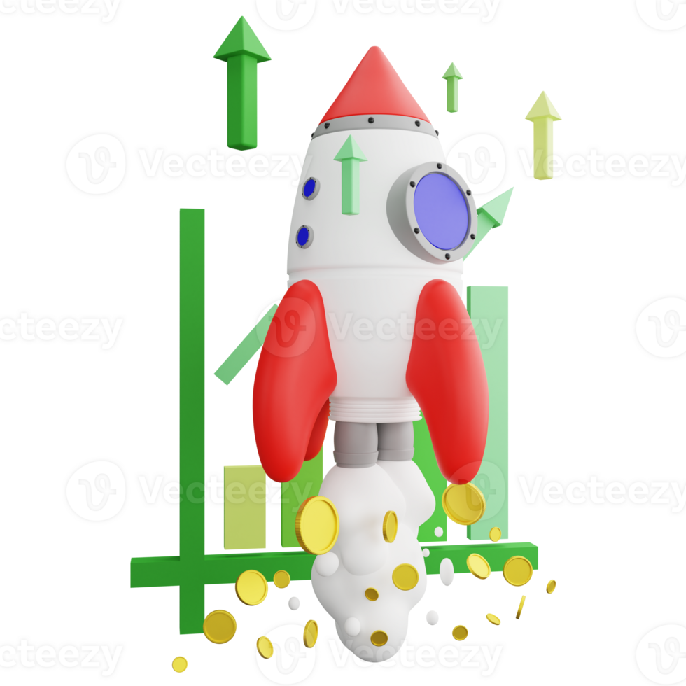 Rocket launch growth business clipart flat design icon isolated on transparent background, 3D render business concept png