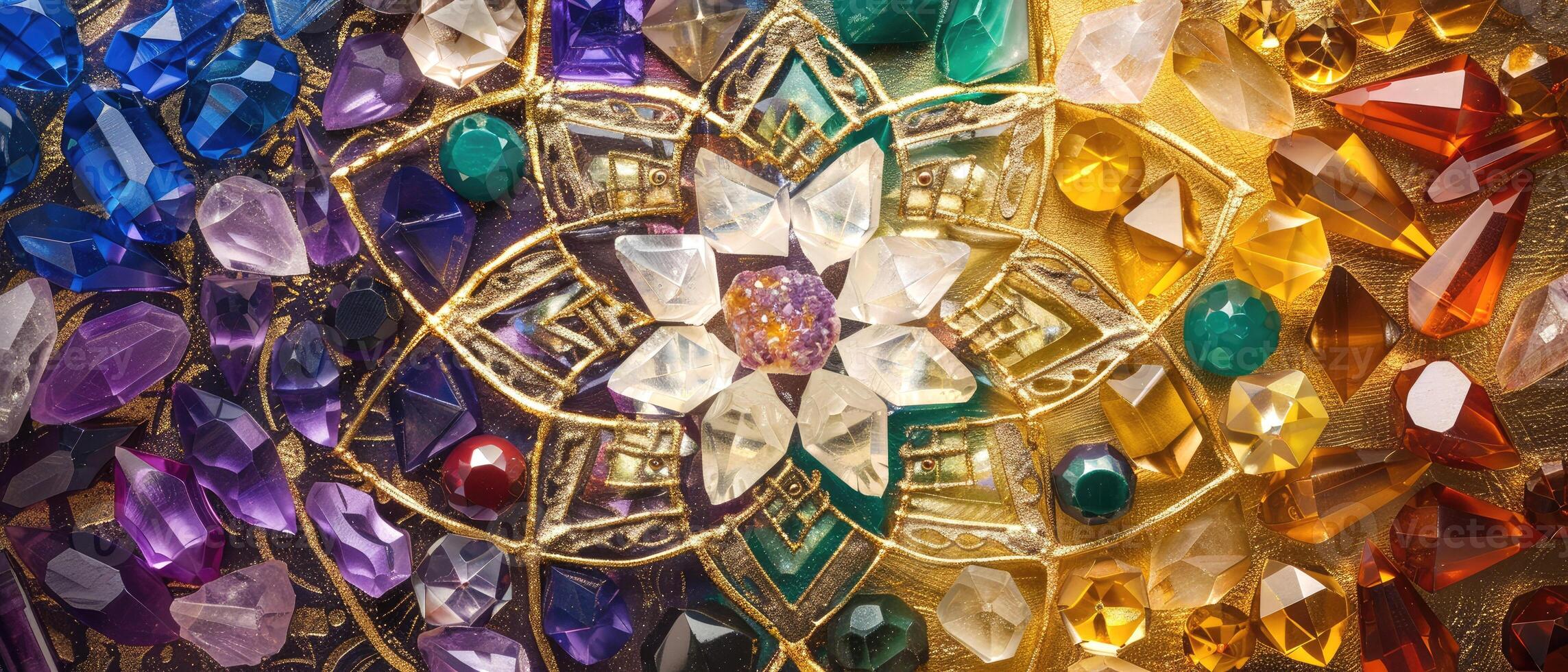 Concept background with Minerals, Crystals, Semi precious Gemstones photo