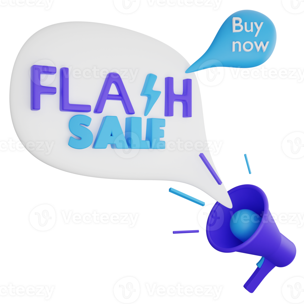 Megaphone flash sale banner clipart flat design icon isolated on transparent background, 3D render sale banner concept png