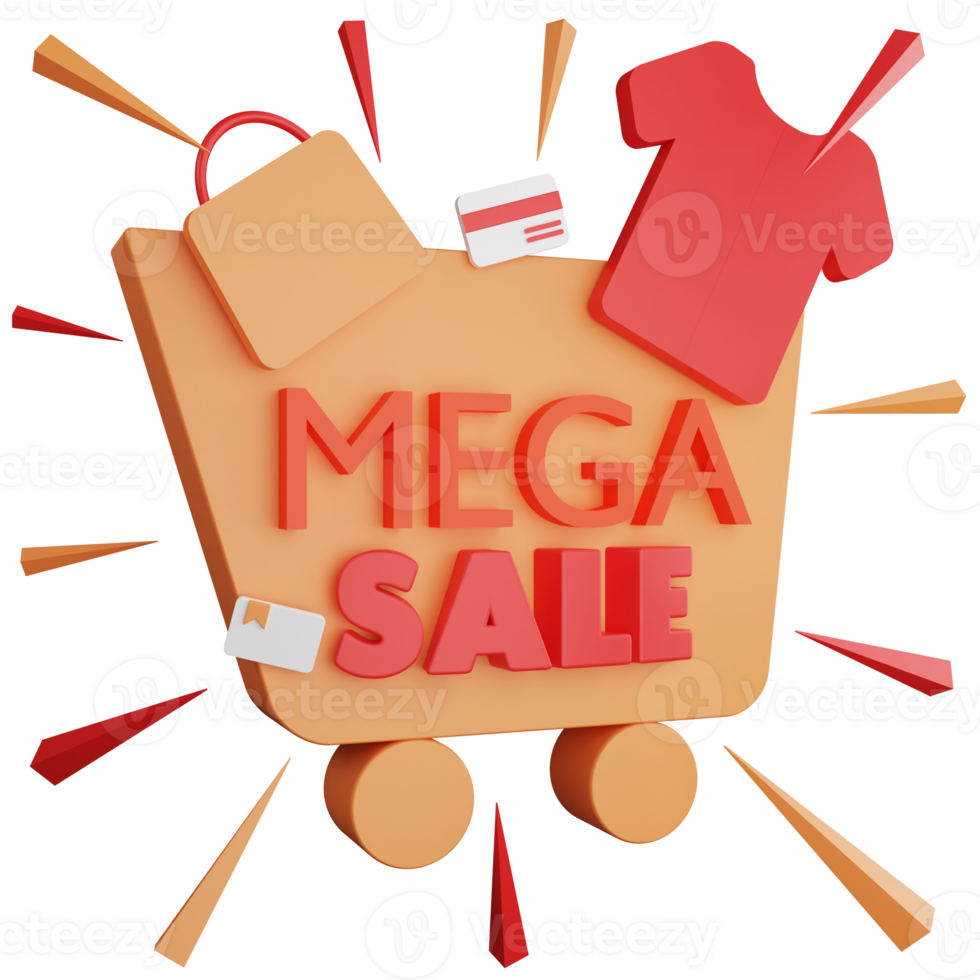 Mega sale banner clipart flat design icon isolated on transparent background, 3D render sale banner concept png